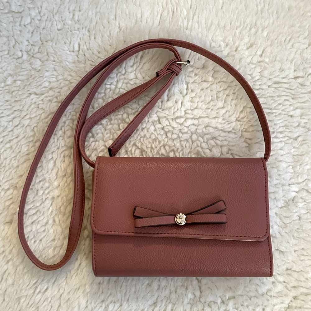 Nine West Pink Grain Leather Crossbody Bag